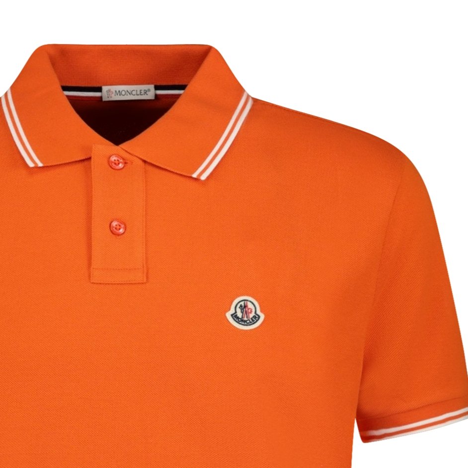 MONCLER twin tip collar cotton polo in vibrant orange color