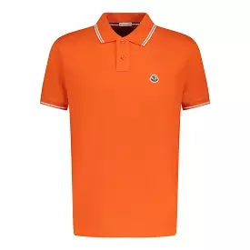 MONCLER twin tip collar cotton polo in vibrant orange color