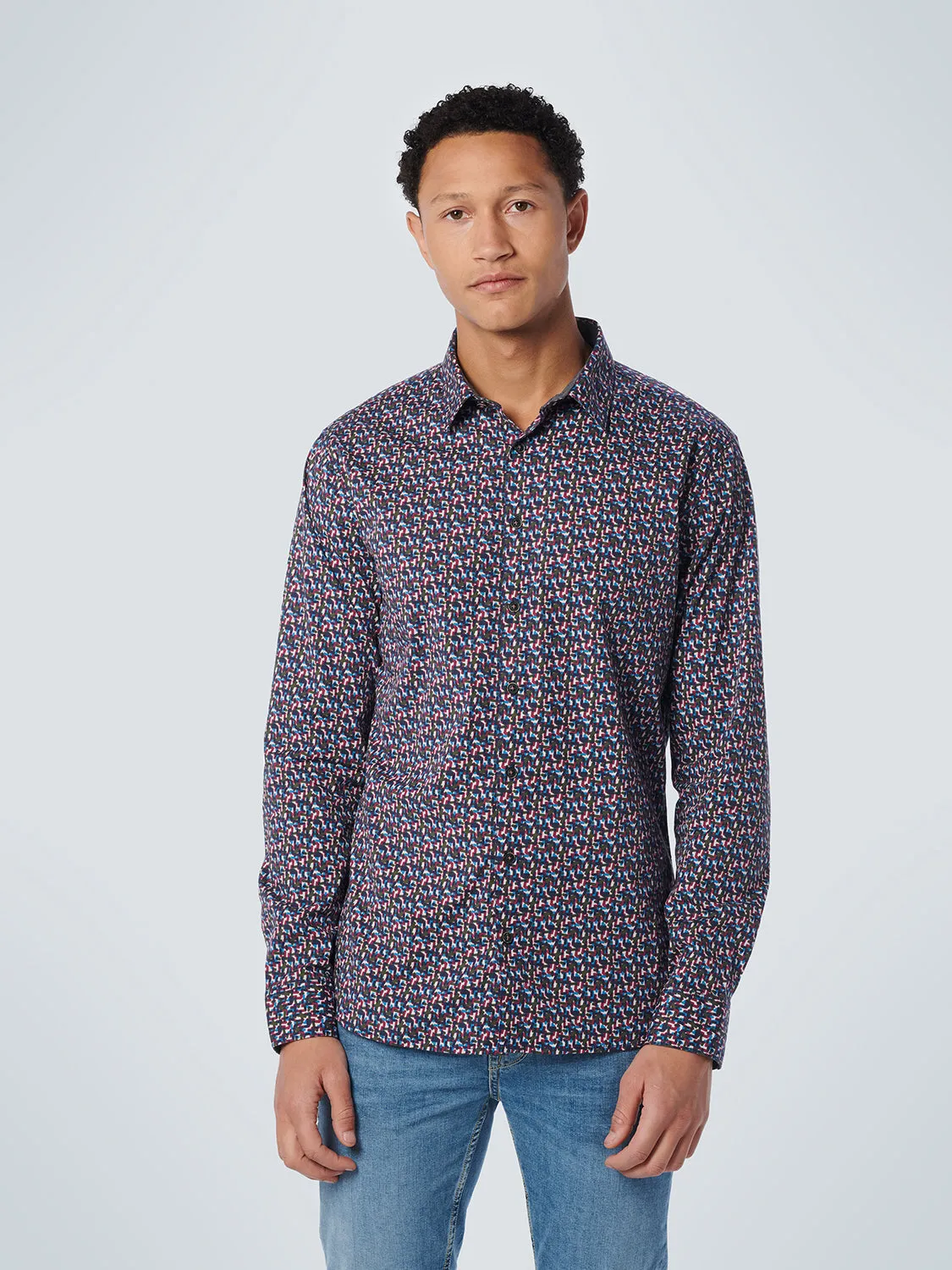 Allover Print Stretch Shirt in Mauve by No Excess