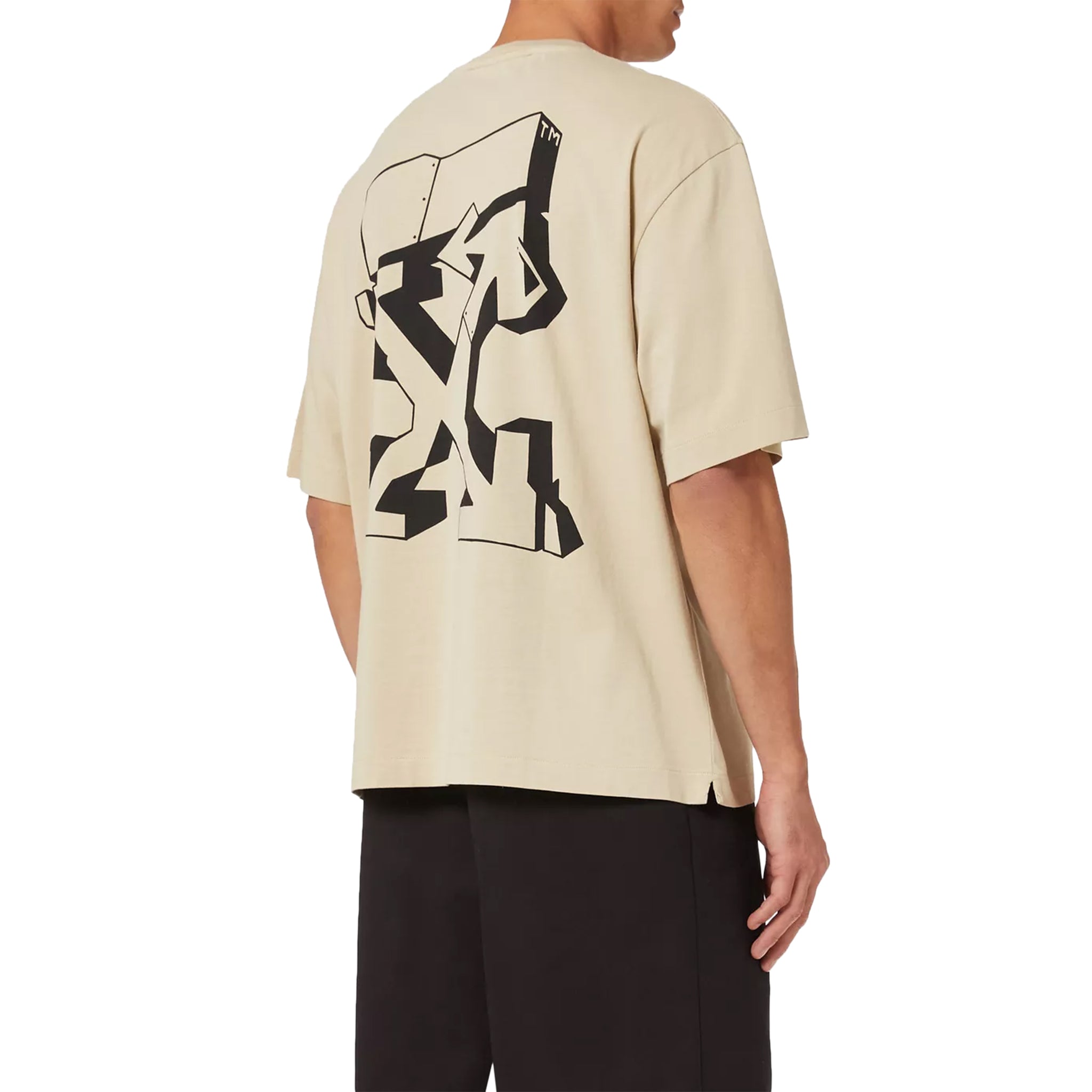 Off-White Beige T-Shirt with Graffiti Print.