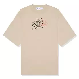 Off-White Beige T-Shirt with Graffiti Print.