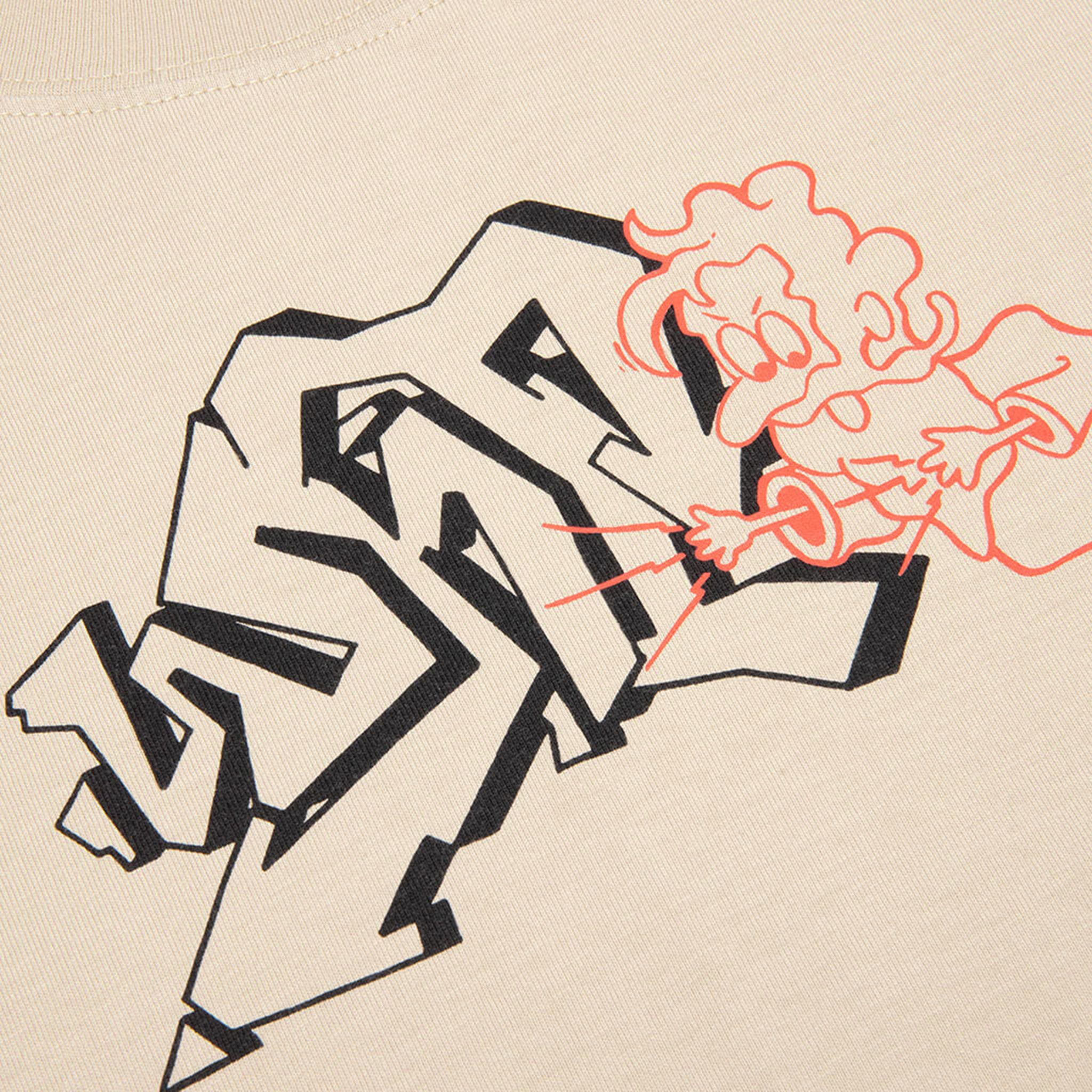 Off-White Beige T-Shirt with Graffiti Print.