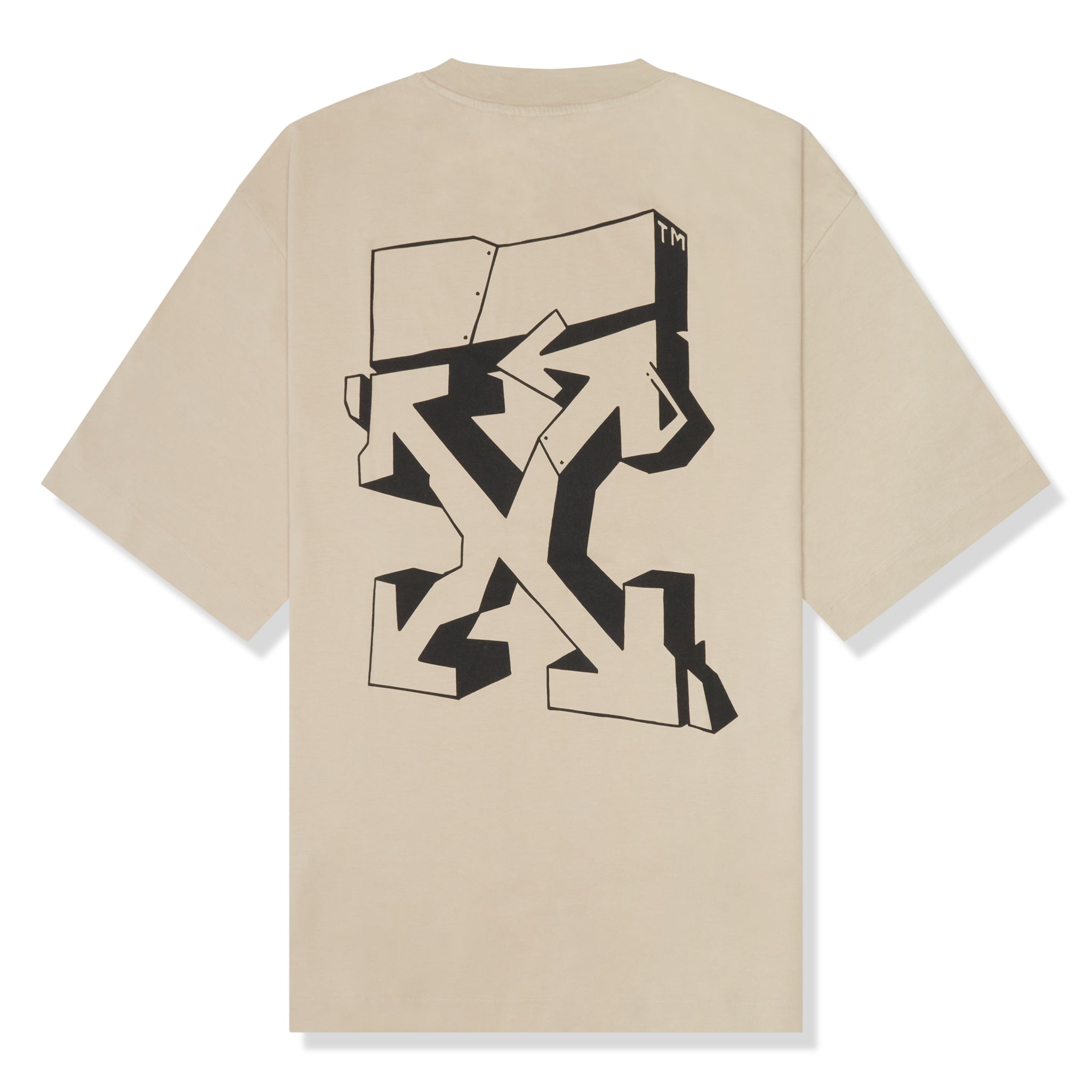 Off-White Beige T-Shirt with Graffiti Print.