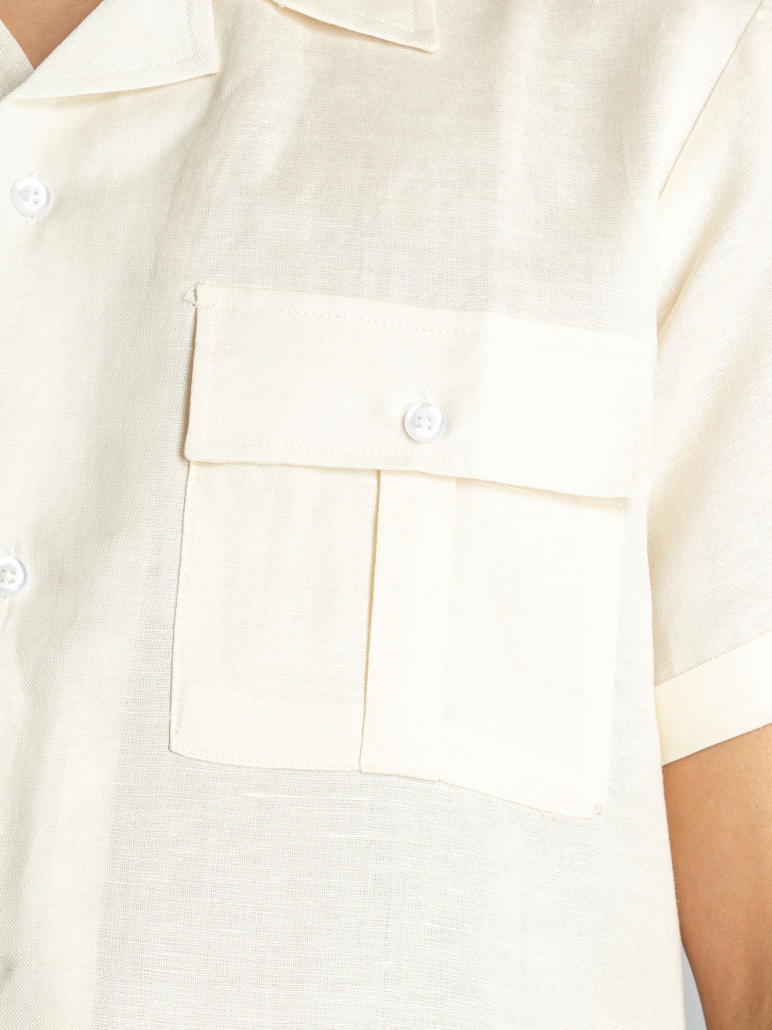 Off White Linen Cuban Collar Shirt - Buy Now