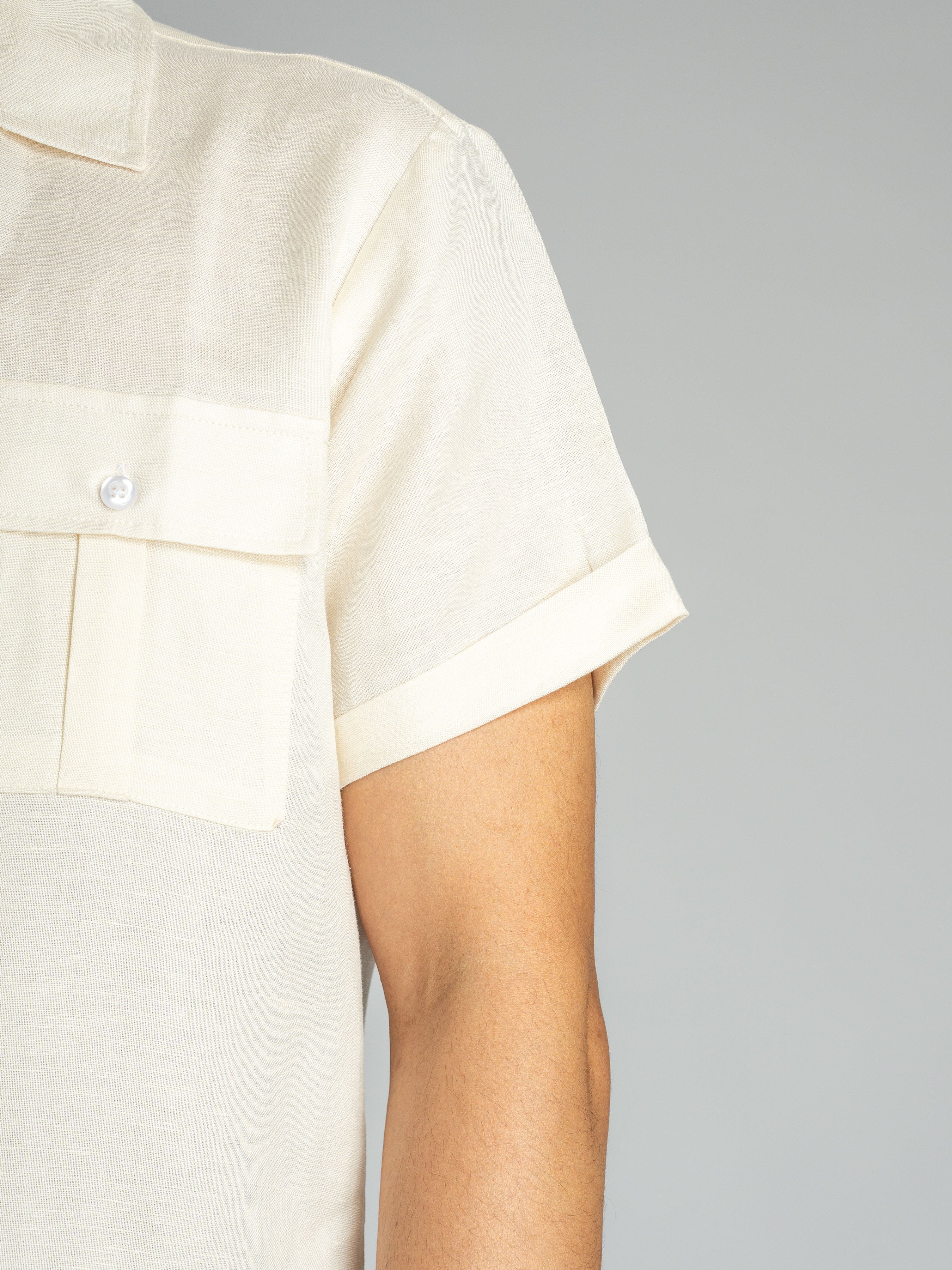 Off White Linen Cuban Collar Shirt - Buy Now