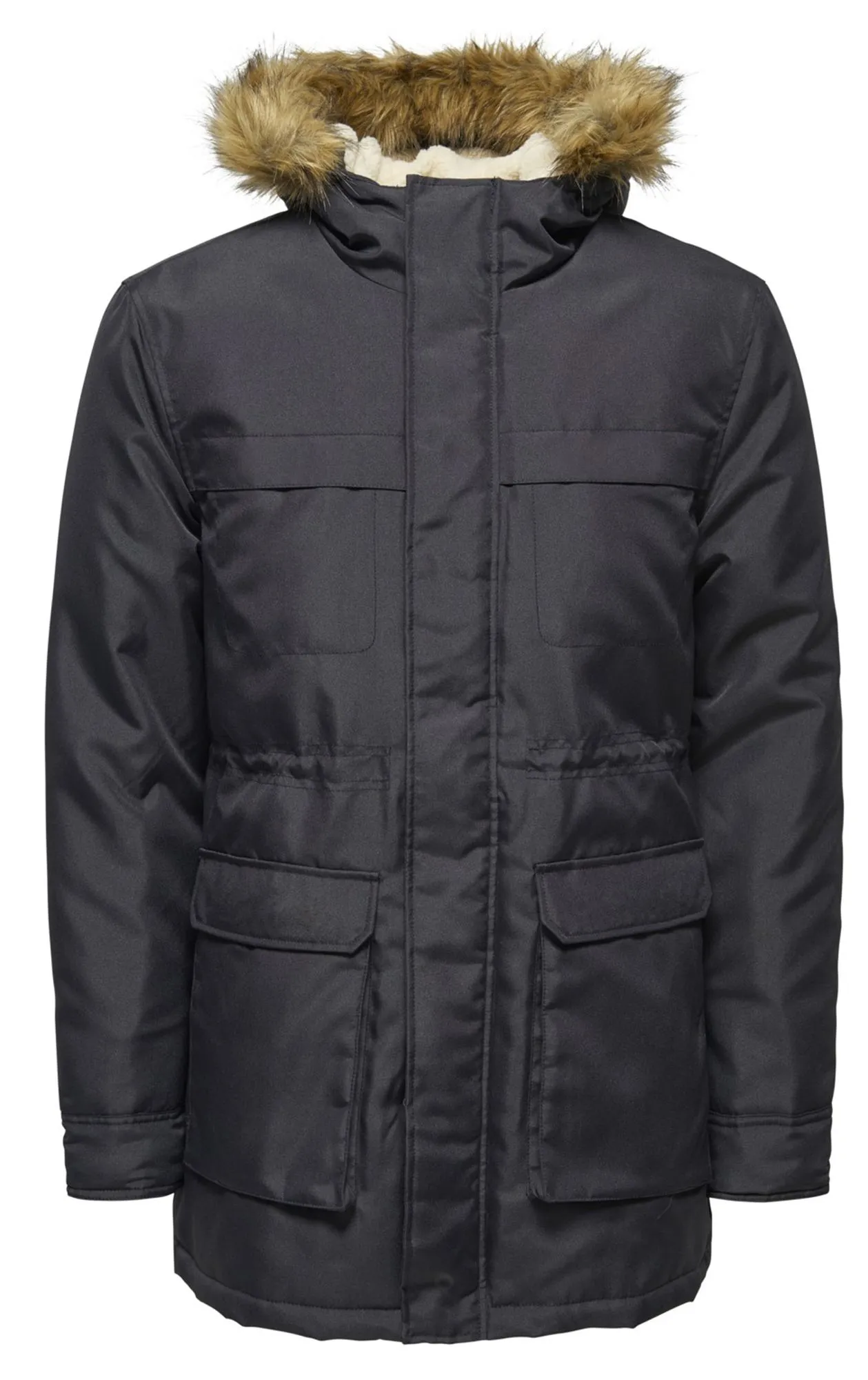 Only and Sons John Padded Hooded Parka Jacket in Dark Navy