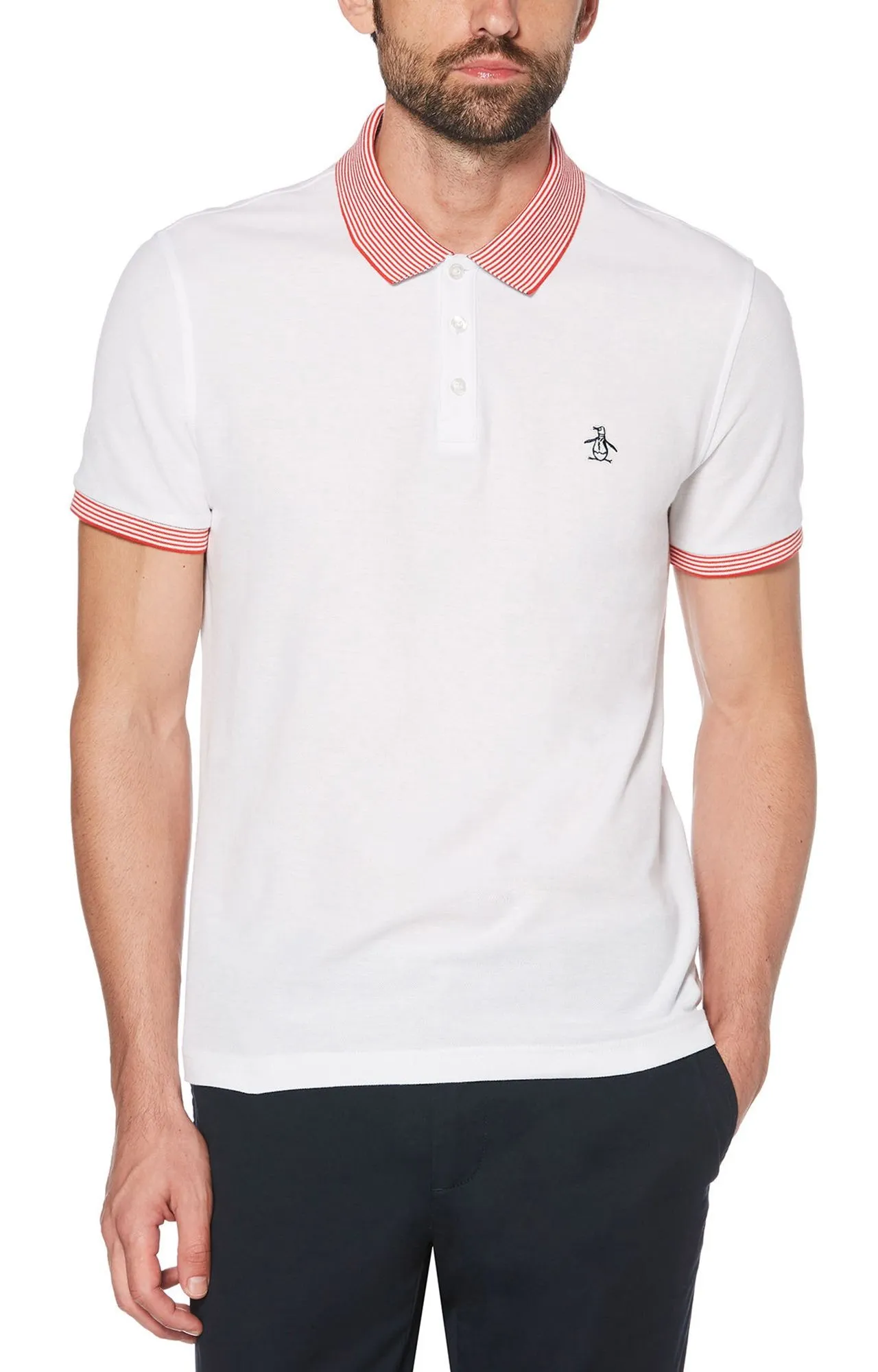 Stars and Stripe Pique Polo Shirt in Bright White by Original Penguin