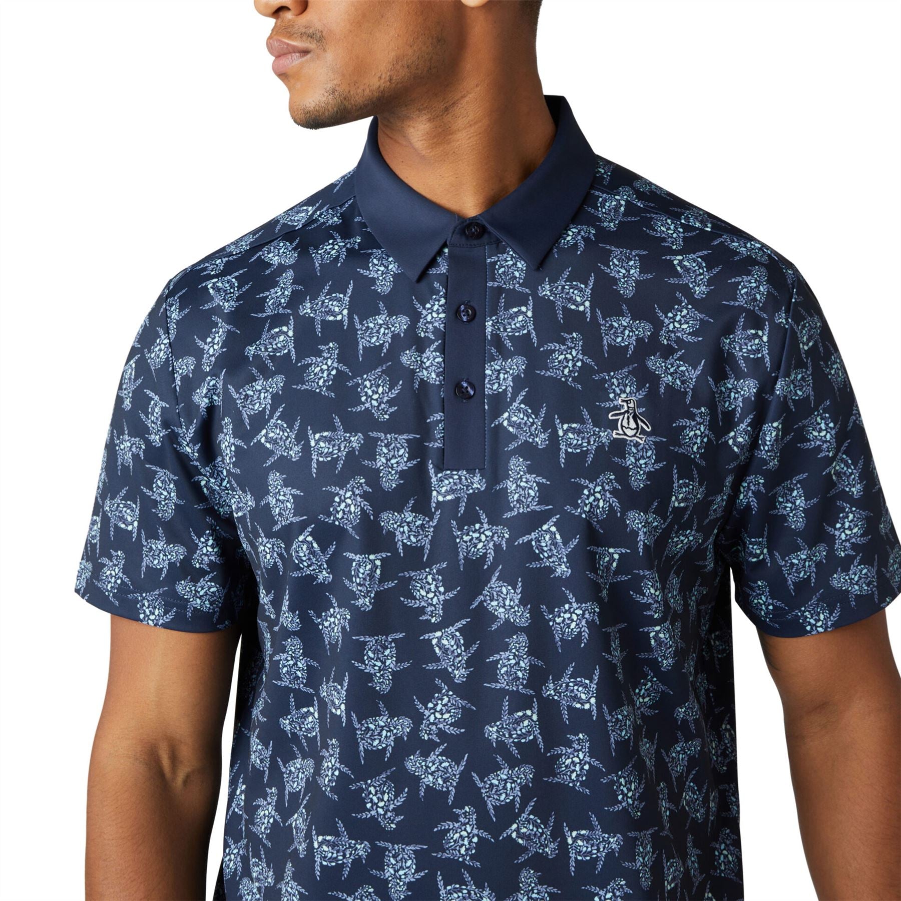 Over 60s Floral Pete Print Polo Black Iris - SS24