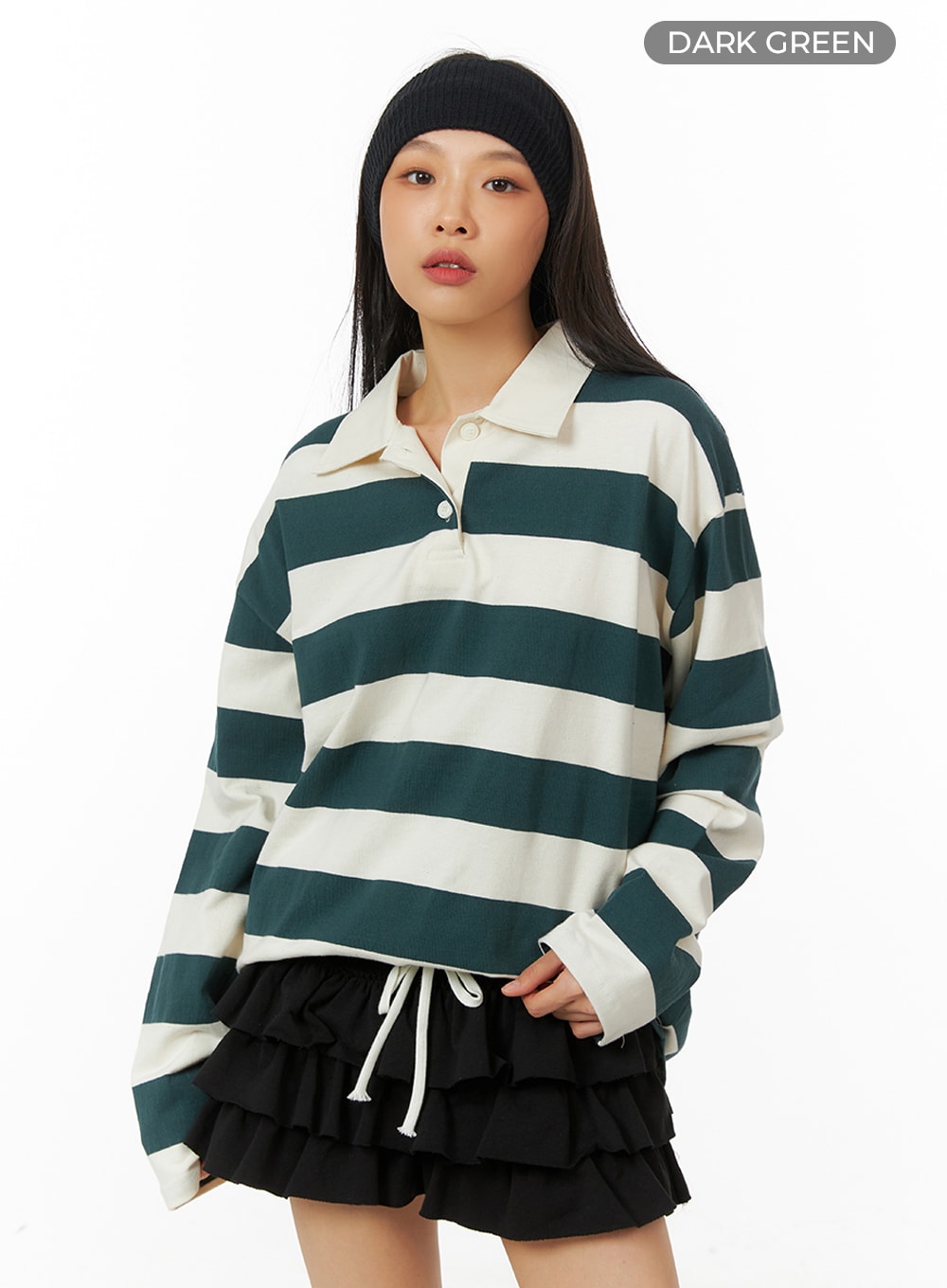 Oversized Collar Stripe Polo Shirt