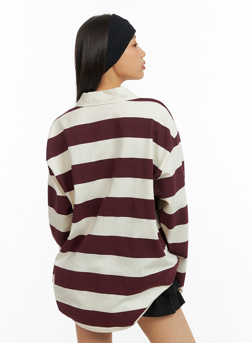 Oversized Collar Stripe Polo Shirt