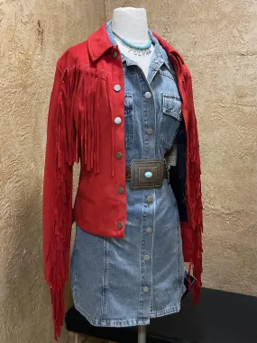 Red Suede Fringe Coat in Panhandle Style DW92C03149