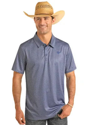 Panhandle Slim Men's Blue Micro Geometric Print Polo Shirt