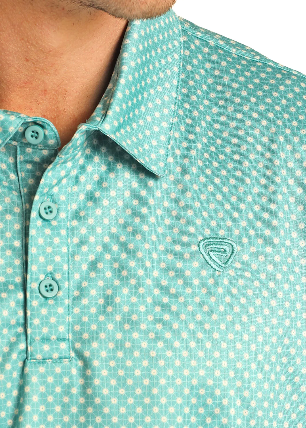 Panhandle Slim Men's Turquoise Polo Shirt with Micro Geo Print