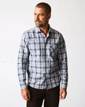 Plaid long sleeve shirt in grey blue