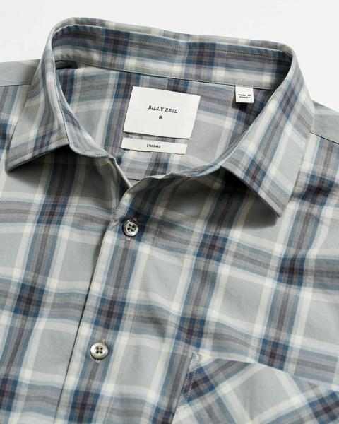 Plaid long sleeve shirt in grey blue