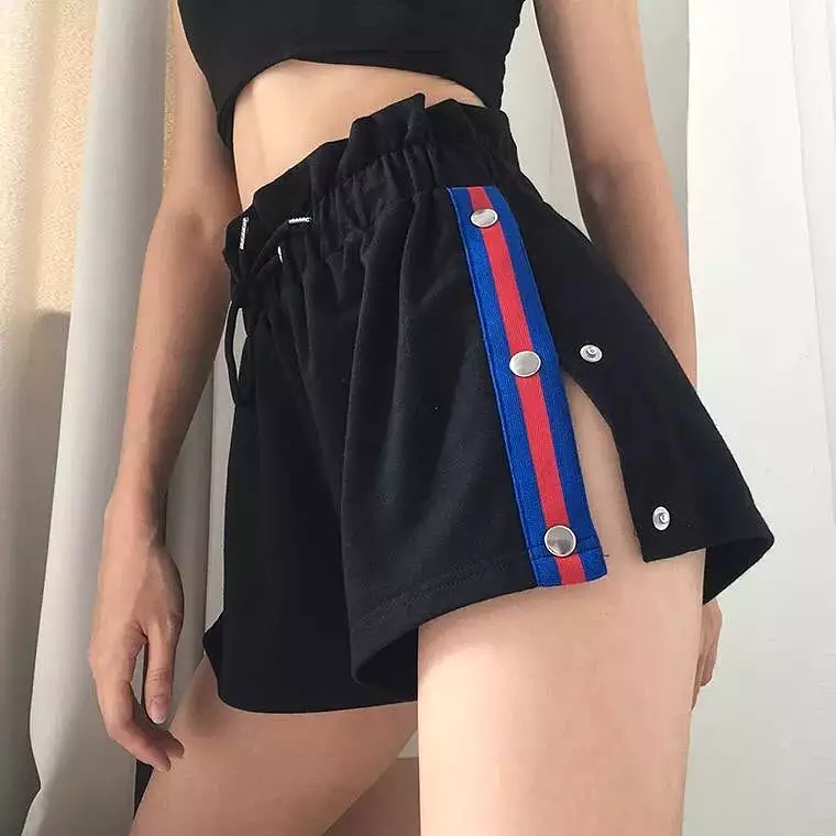 Red and Blue Striped Track Shorts