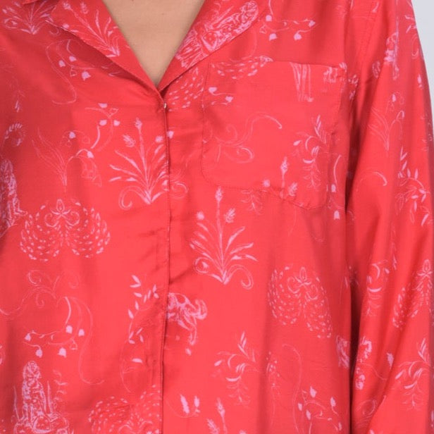 Red Silk Joy Print Jodie Shirt