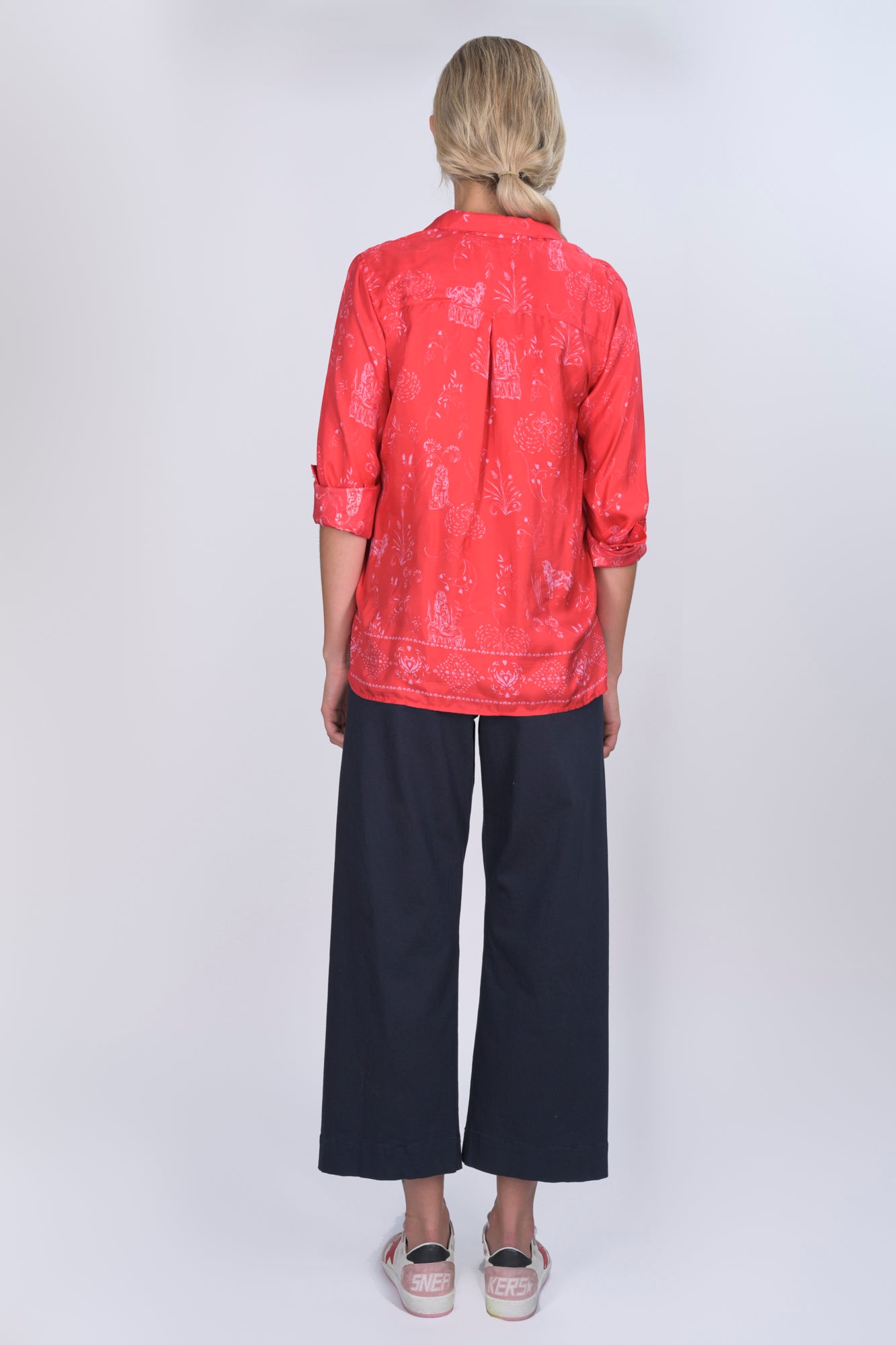 Red Silk Joy Print Jodie Shirt