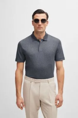 Regular Fit Polo Shirt in Mouline Cotton and Silk