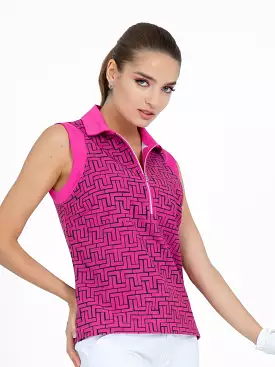 Relaxed Fit Pink Camila Sleeveless Polo - Pink Tessel/Pink