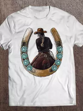 Retro Cowgirl Horseshoe Rodeo T-Shirts for Women