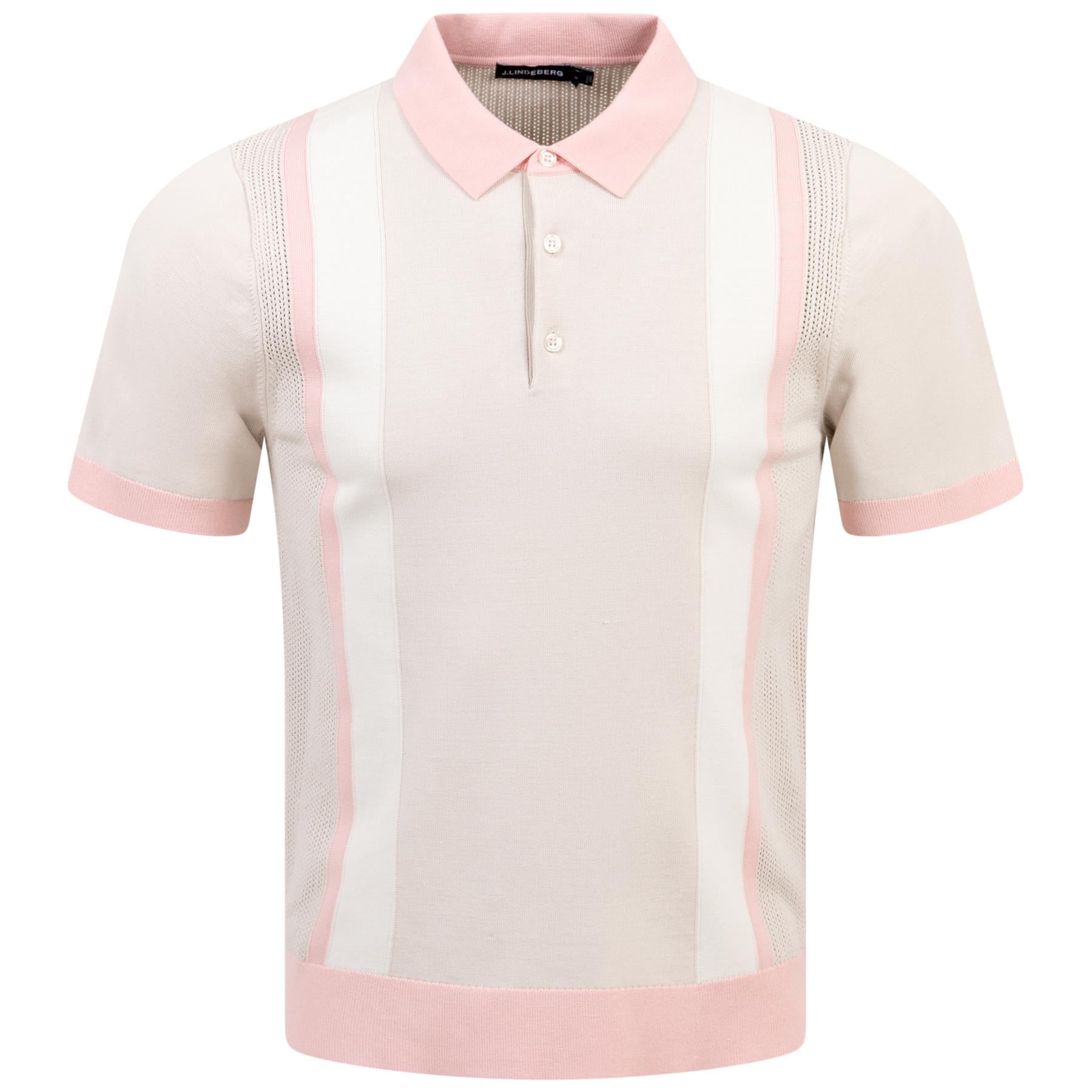 Reymond Polo Shirt - Regular Fit Knitted Stripe - Moonbeam Grey - SS24