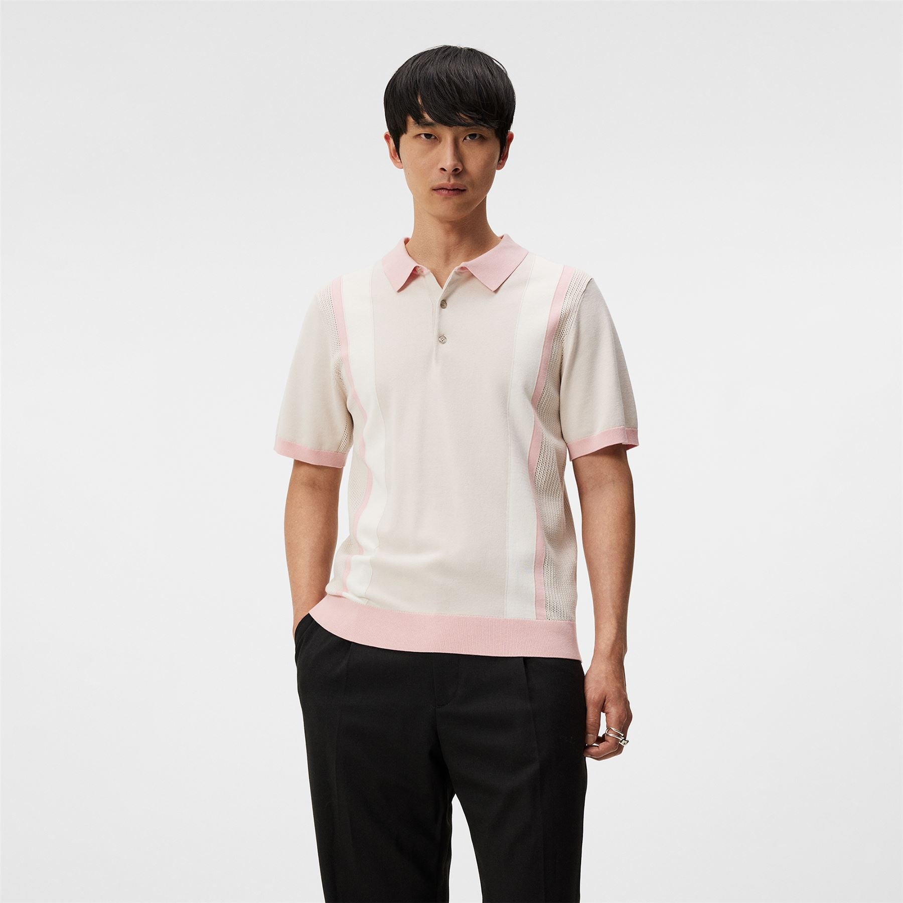 Reymond Polo Shirt - Regular Fit Knitted Stripe - Moonbeam Grey - SS24