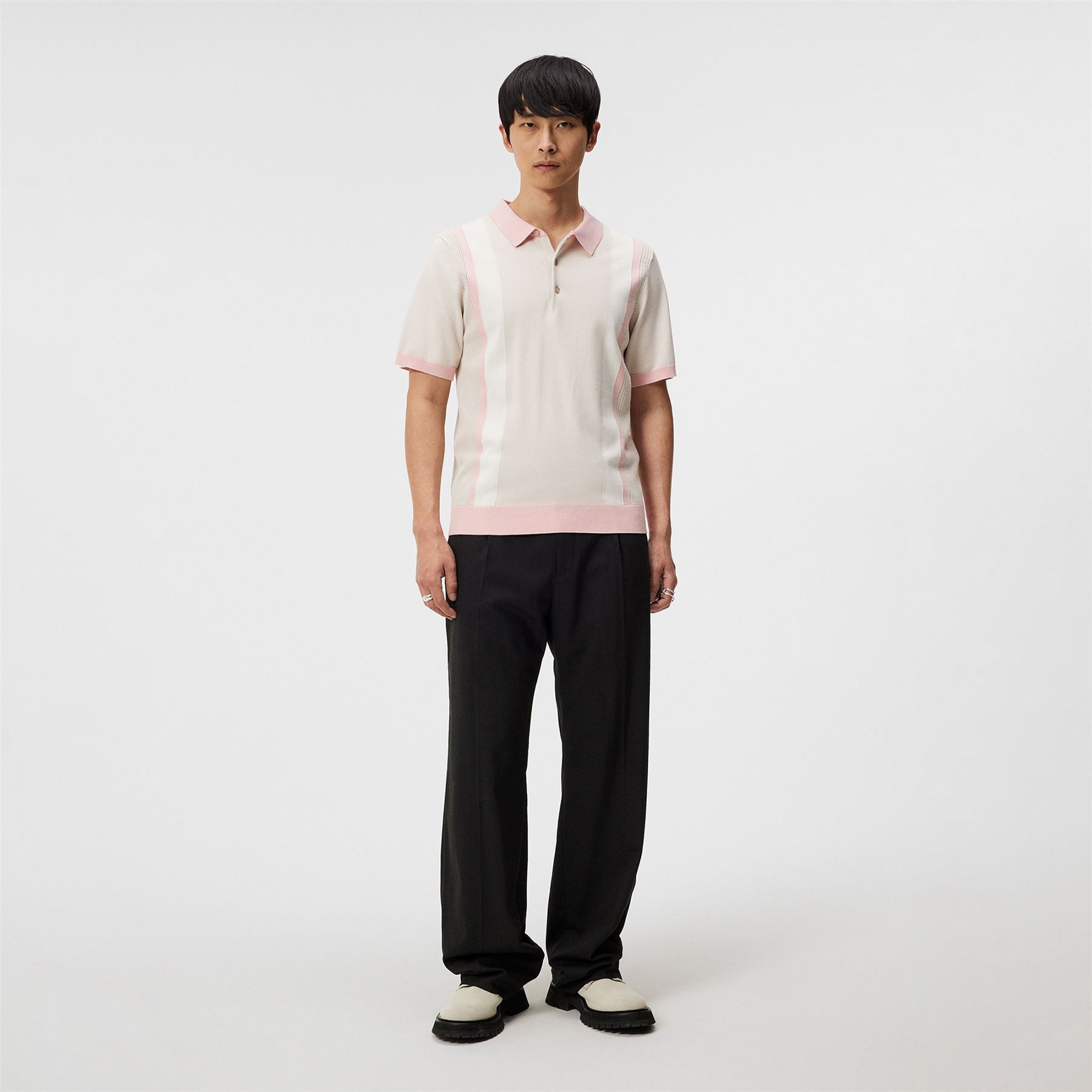 Reymond Polo Shirt - Regular Fit Knitted Stripe - Moonbeam Grey - SS24