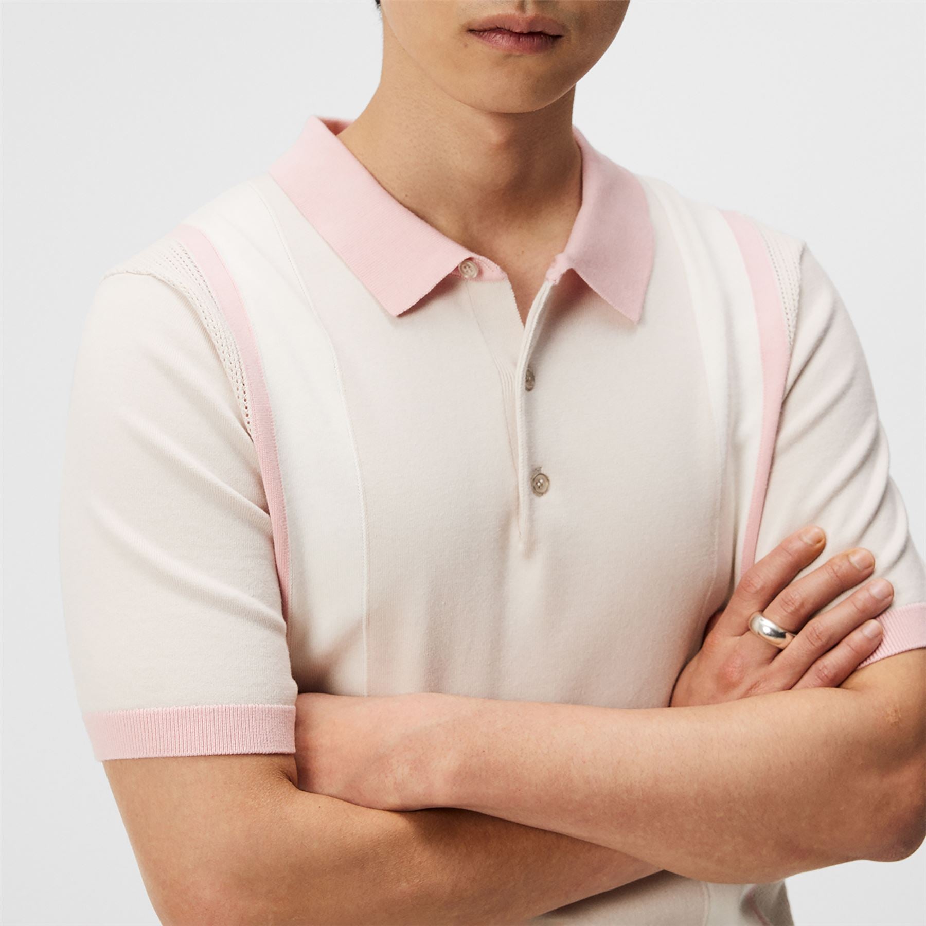 Reymond Polo Shirt - Regular Fit Knitted Stripe - Moonbeam Grey - SS24