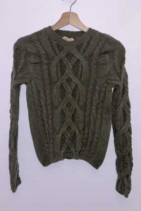 Olive Ribbed Sweater with Detailed Design