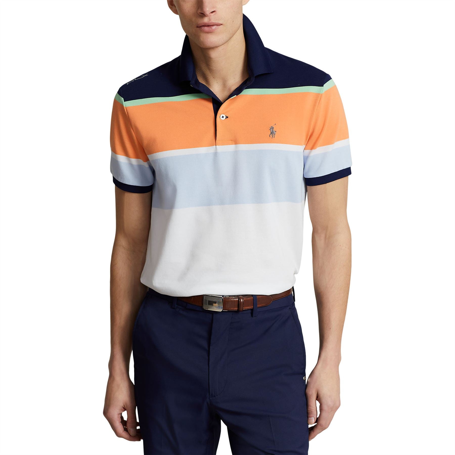 RLX Tailored Fit Cotton Knit Stripe Polo Navy Multi - SS24