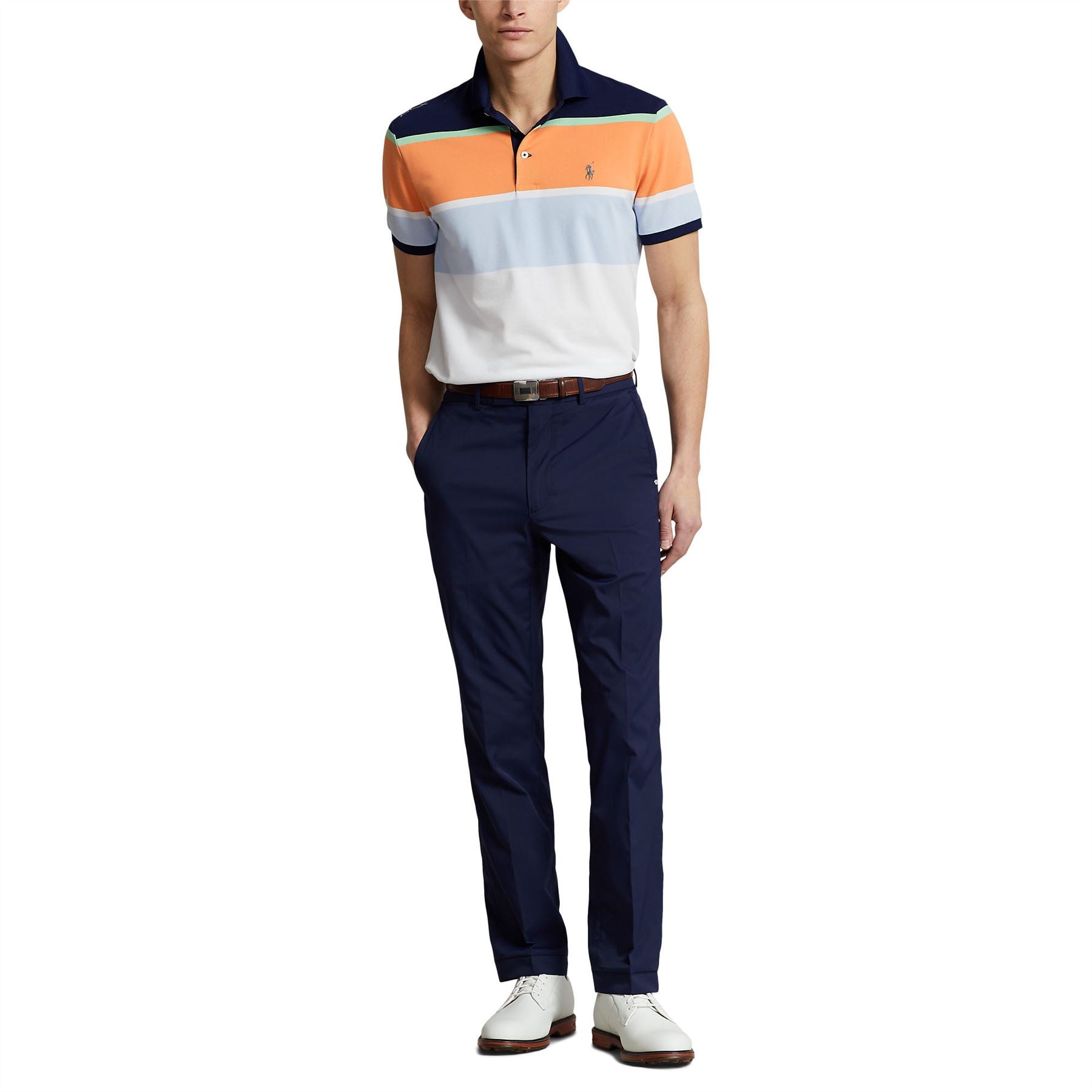 RLX Tailored Fit Cotton Knit Stripe Polo Navy Multi - SS24