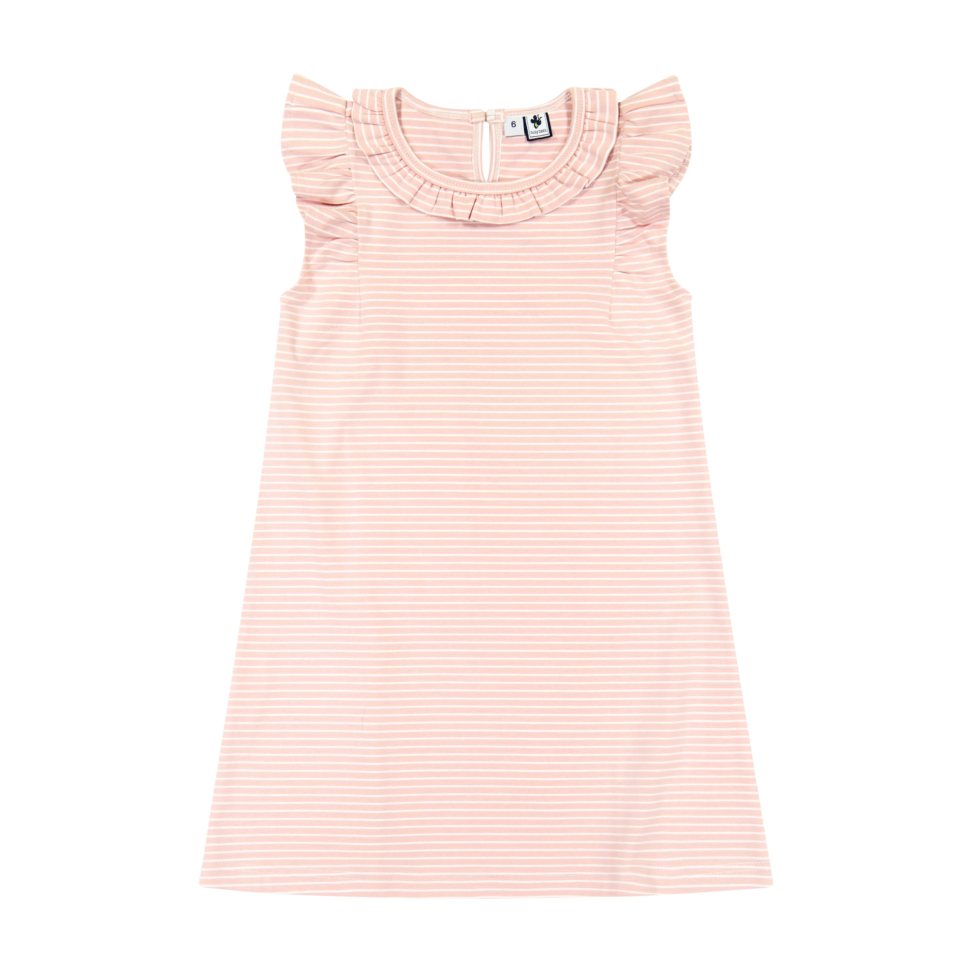 Rose Pink Stripe Colette Ruffle Sleeve Dress