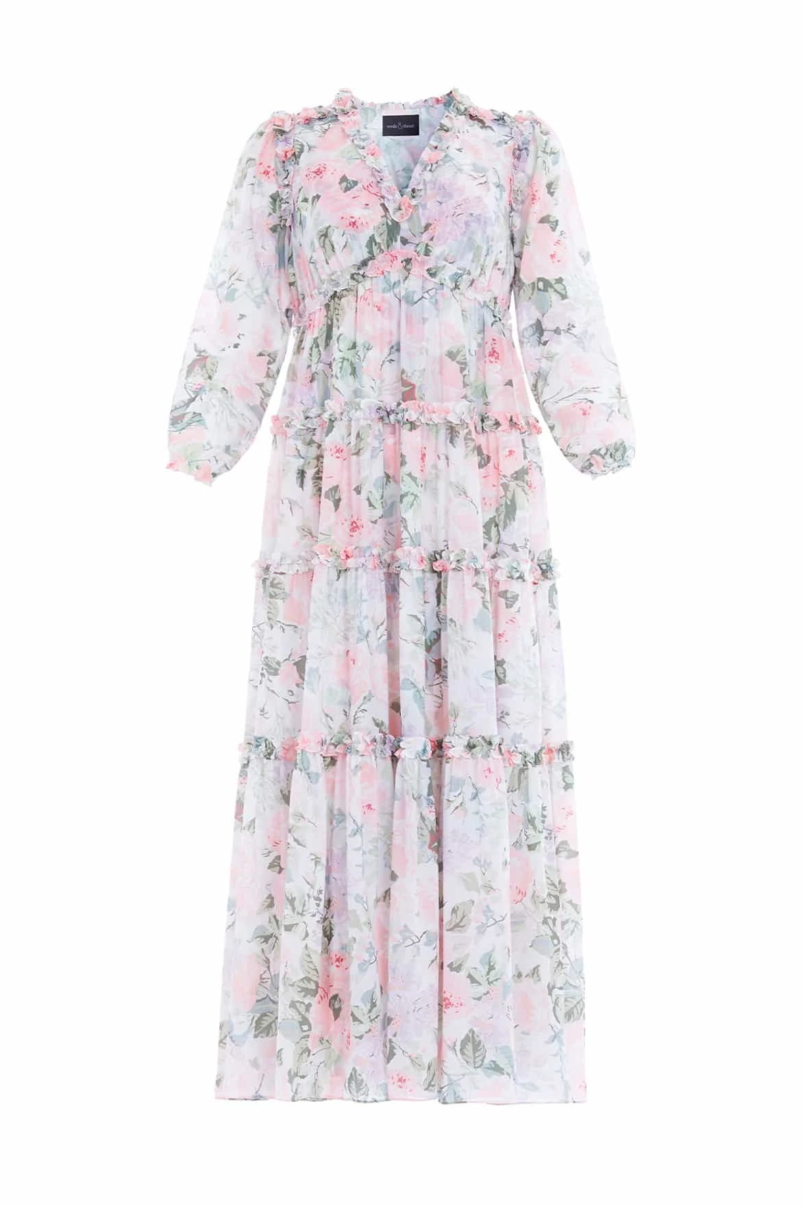 Rose Floral Chiffon Maxi Dress