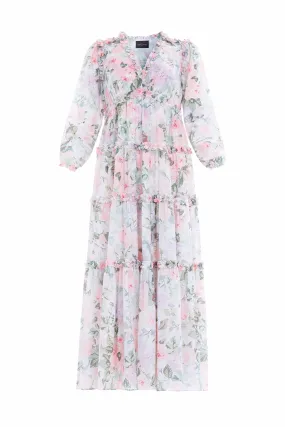 Rose Floral Chiffon Maxi Dress