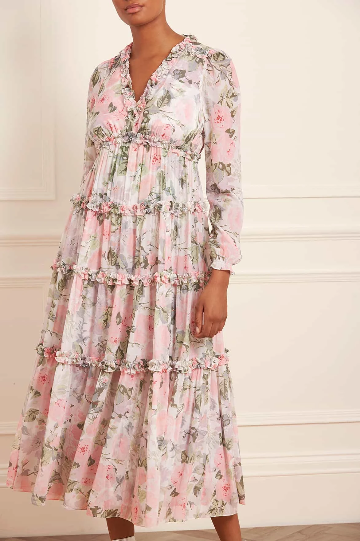 Rose Floral Chiffon Maxi Dress