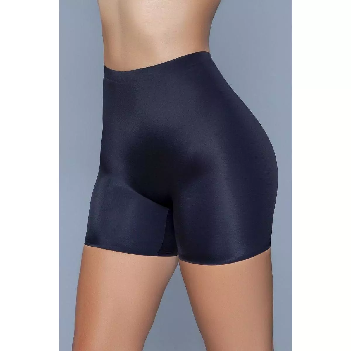 Seamless Black Mid-waist Slip Shorts with Anti-chafing Properties