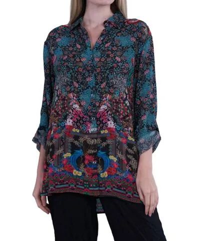 Sandee Print Classic Blouse by Shana Apparel