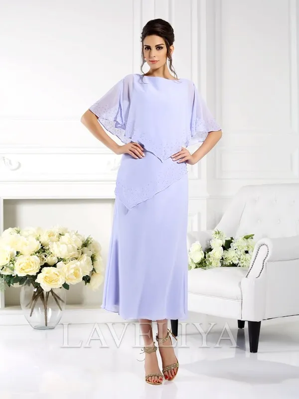 Bateau Neckline Chiffon Mother of the Bride Dress with Ruffles and 1/2 Sleeves #XM230199