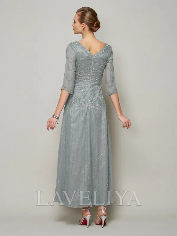 V-neck Beaded Chiffon Mother of the Bride Dress - Ankle-Length - XM230015