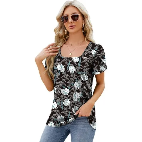 Short Sleeve T-Shirts for Women with Pleated Streetwear Printing