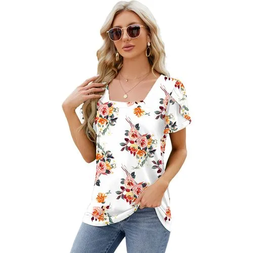 Short Sleeve T-Shirts for Women with Pleated Streetwear Printing