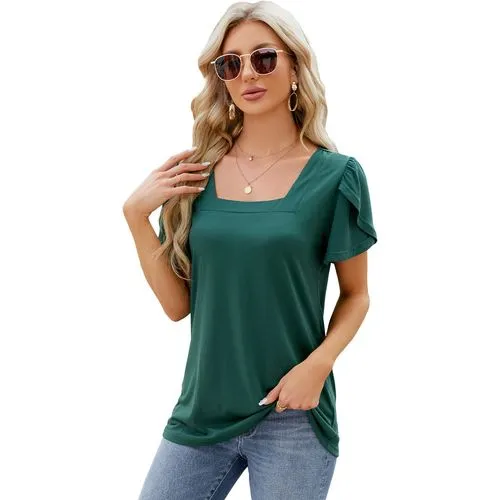 Short Sleeve T-Shirts for Women with Pleated Streetwear Printing