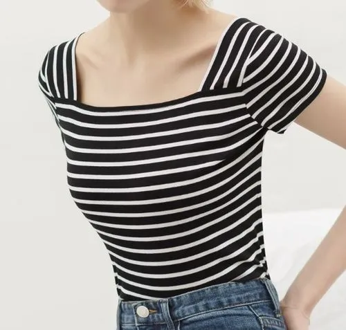 Short Sleeve Women's T-Shirt - Patchwork Streetwear Stripe