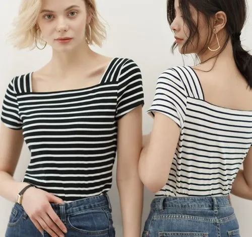 Short Sleeve Women's T-Shirt - Patchwork Streetwear Stripe