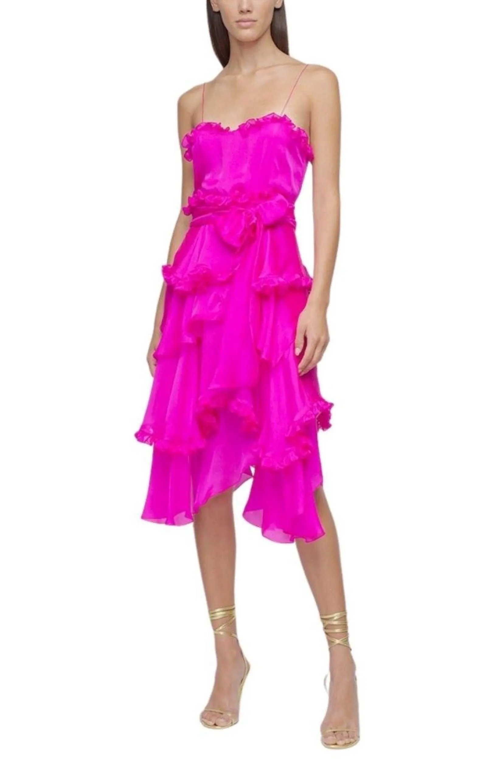 Chiffon Ruffle Dress Knee Length Silk.