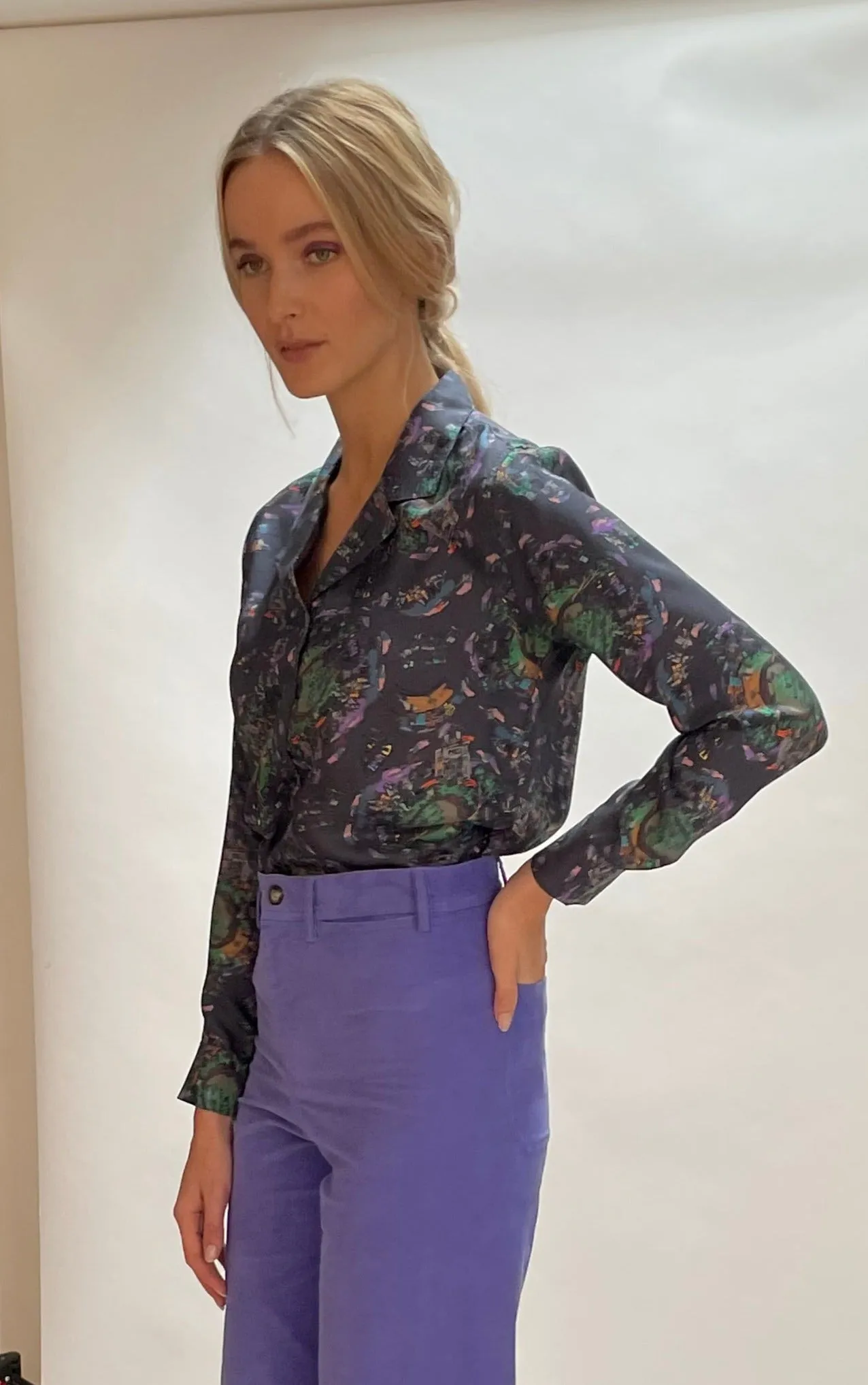 Night City Print Silk Jodie Shirt