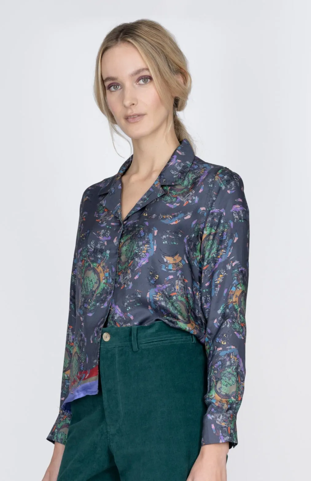 Night City Print Silk Jodie Shirt