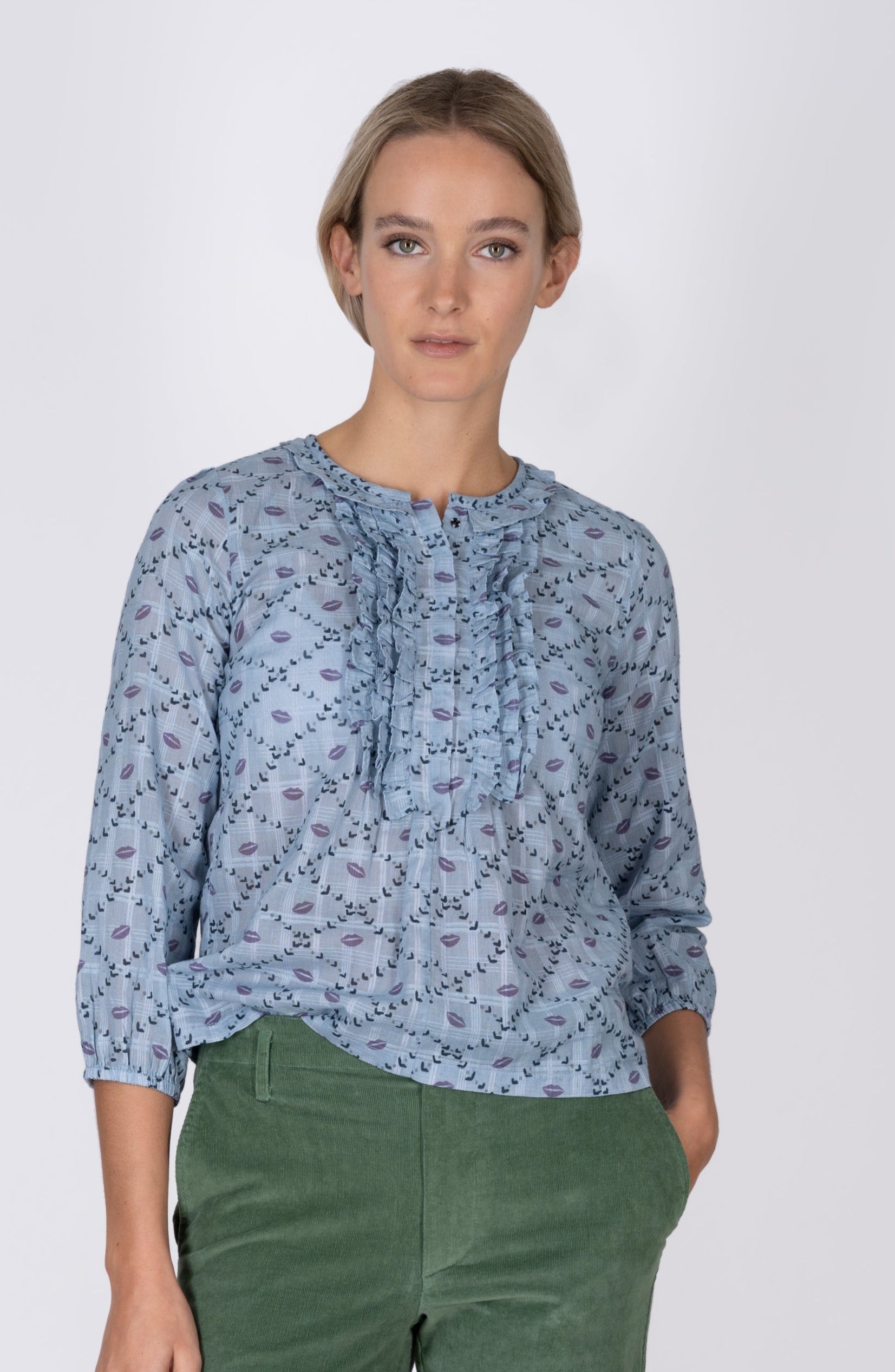 Soft Cotton jacquard Blitsy blue print Diki blouse - Buy now