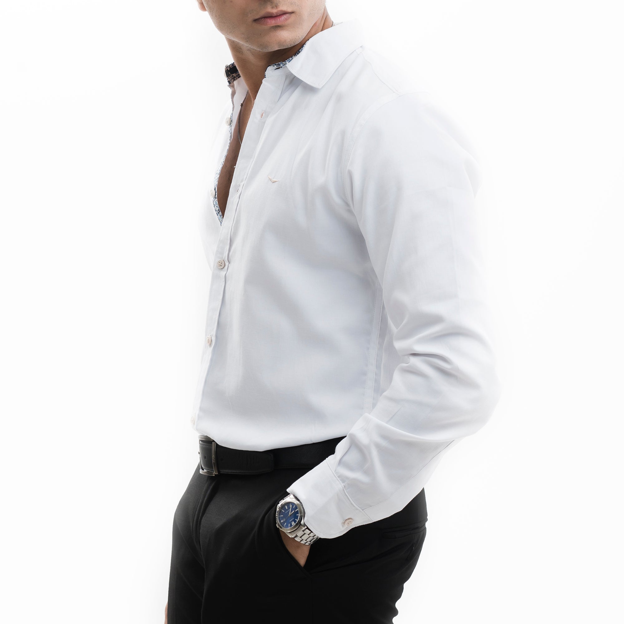 Solid White Decorated Informal Shirt